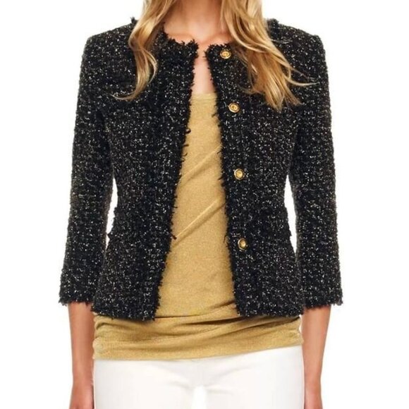 MICHAEL Michael Kors Metallic Thread Black Tweed Boucle Jacket Blazer - Picture 1 of 13